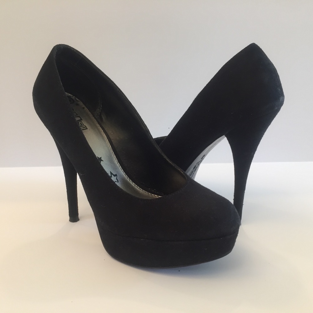 Black Faux Suede platform pumps